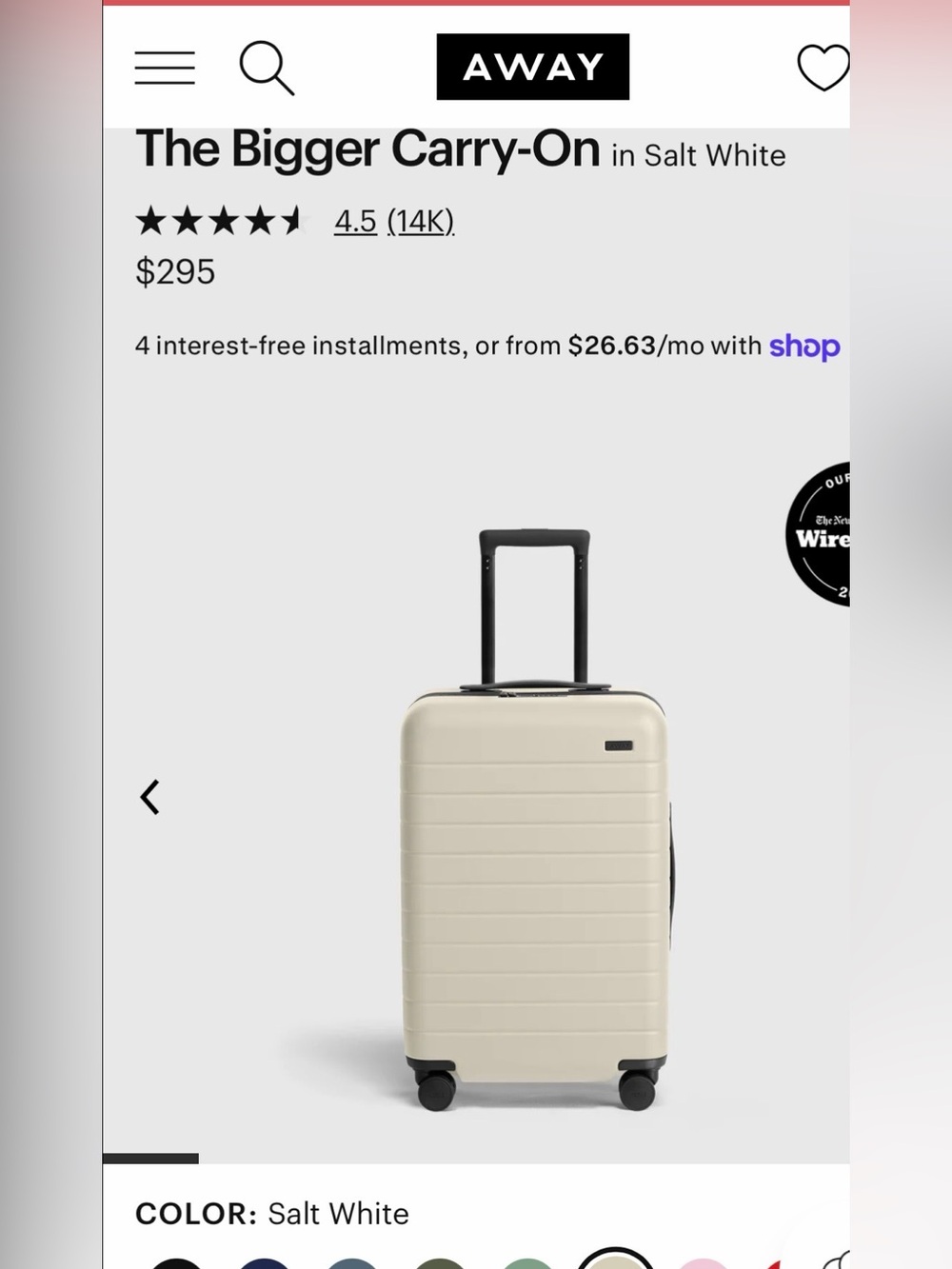 Away Salt White The Bigger Carry-On Luggage BRAND NEW